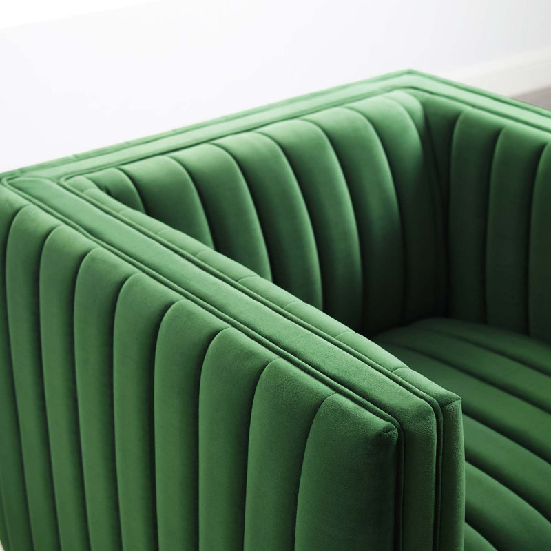 Modway Conjure Channel Tufted Performance Velvet Accent Armchair, Emerald