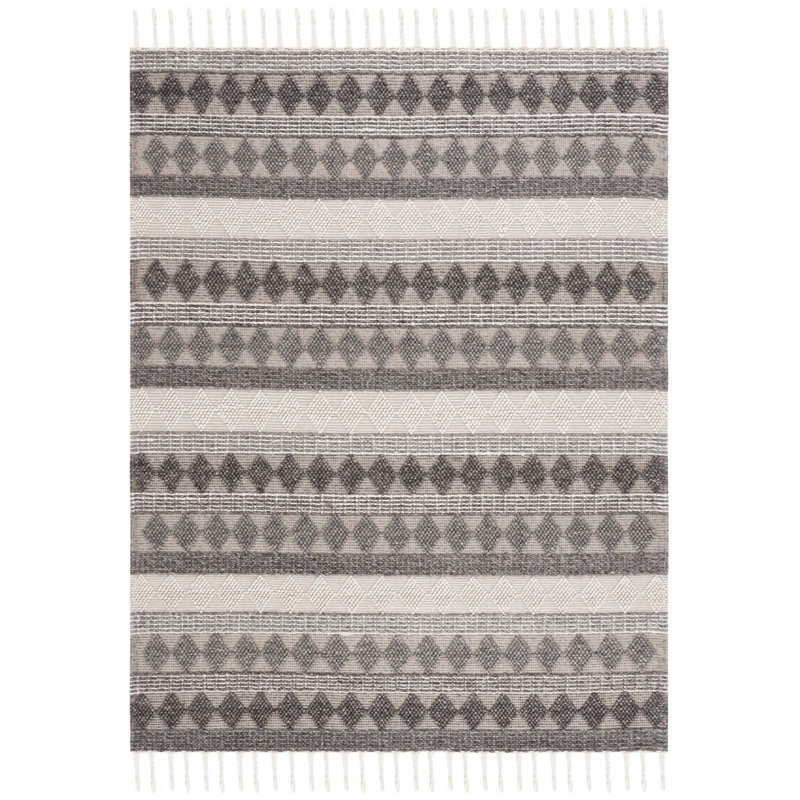 Ivory and Black Flat Woven Wool Area Rug, 8' x 10'
