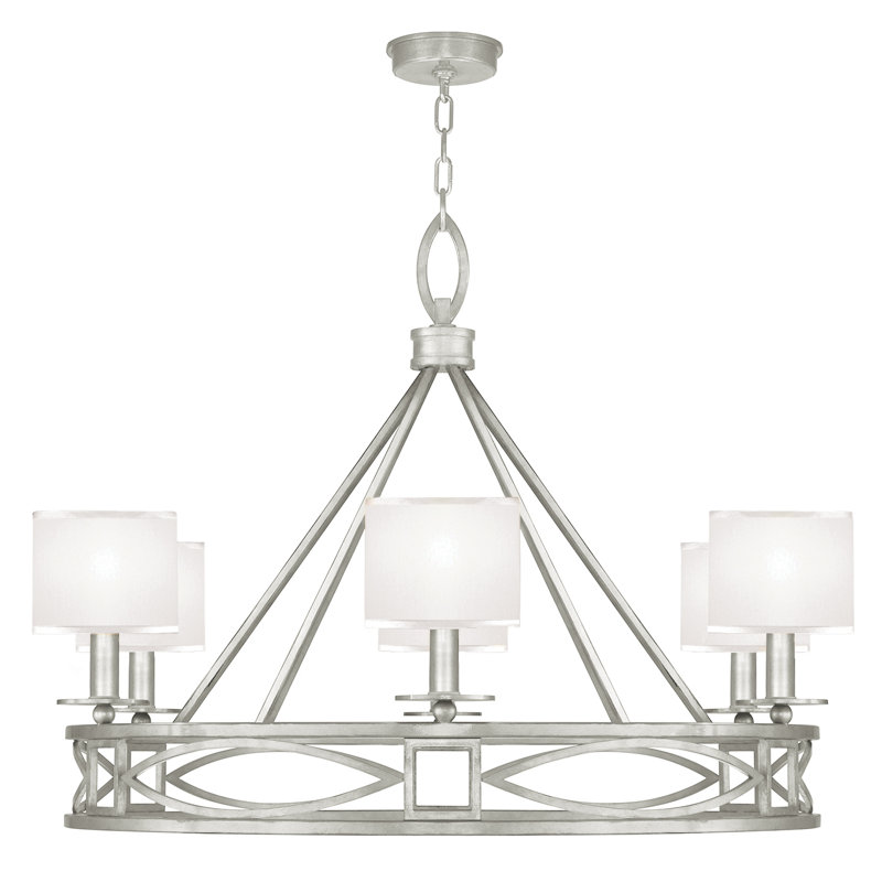 Silver Leaf 39.5" Round Chandelier with Candelabra Lights