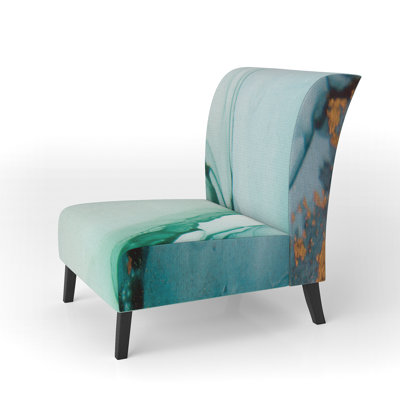 'Giliane - Turquoise And Green Marble Waves - Upholstered Abstract Accent Slipper Chair