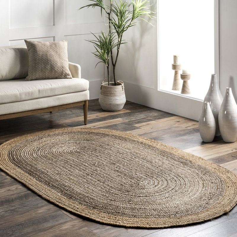 Tapis gris tissé à la machine Windsor, Ovale 5 pi x 8 pi