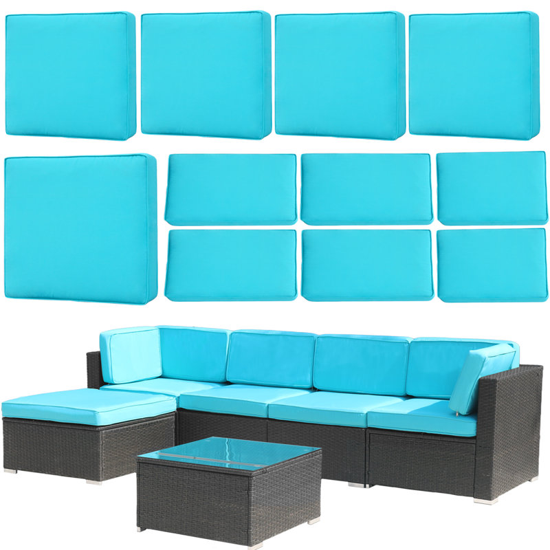 11 Pack Outdoor Patio Cushion Slipcovers, Waterproof Replacement Cushion Covers for Sectional Sofa Couch, Patio Furniture Seat Backrest Armrest Cushion Protector, Cyan (Covers Only, No Cushion Inserts)