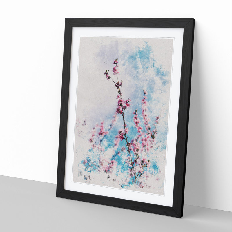 Delicate Cherry Blossom Tree - Picture Frame Painting, 65cm H x 48cm W x 2cm D, Black