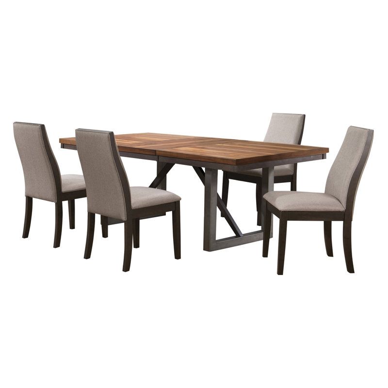 Extendable Dining Set, Light Gray/Black, 5 Pieces: Table, 4 Chairs