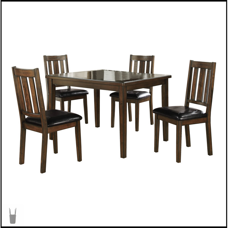 Ensemble de salle à manger 5 pièces au fini cerisier foncé foncé avec 4 chaises en similicuir noir, mobilier de cuisine durable et élégant