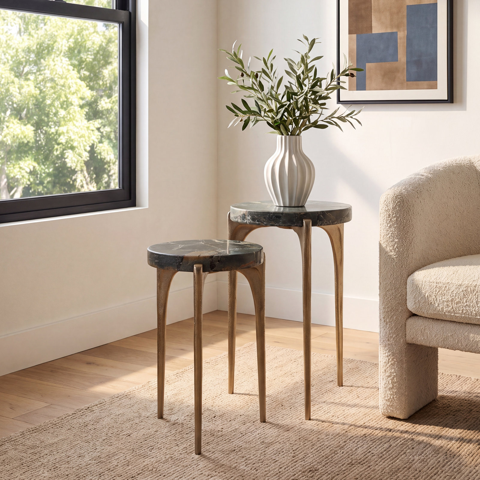 14" Genuine Marble Nesting End Tables