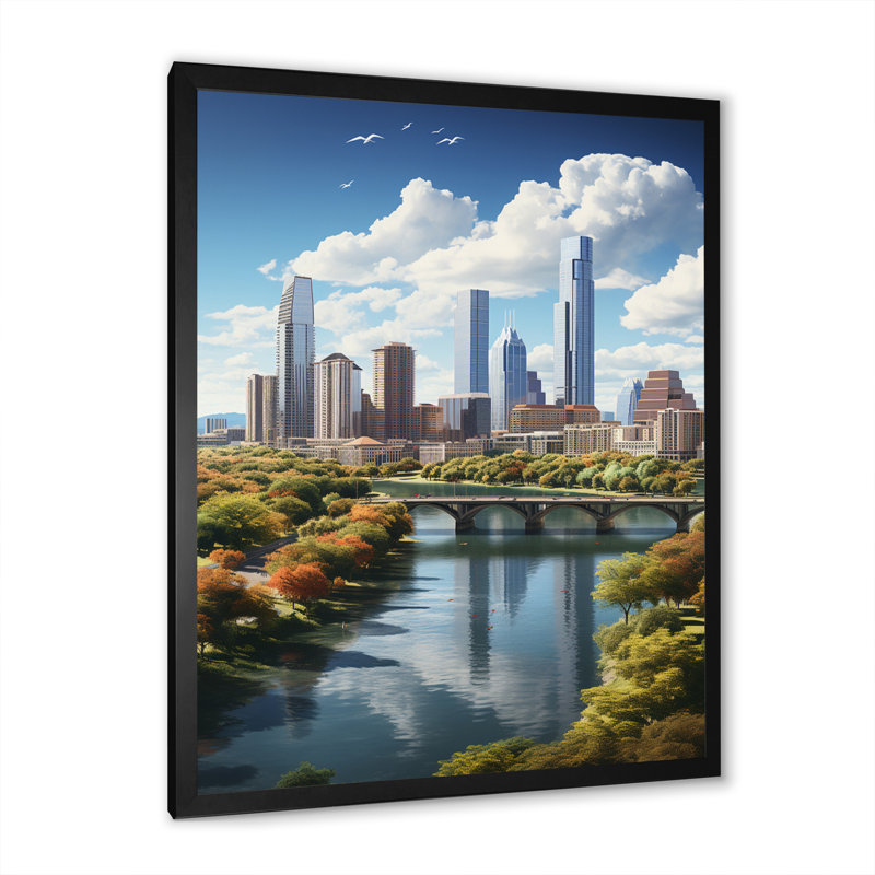 Austin City pendant le I - reproduction, H 20 po x l 12 po x P 1 po, Cadre simple noir