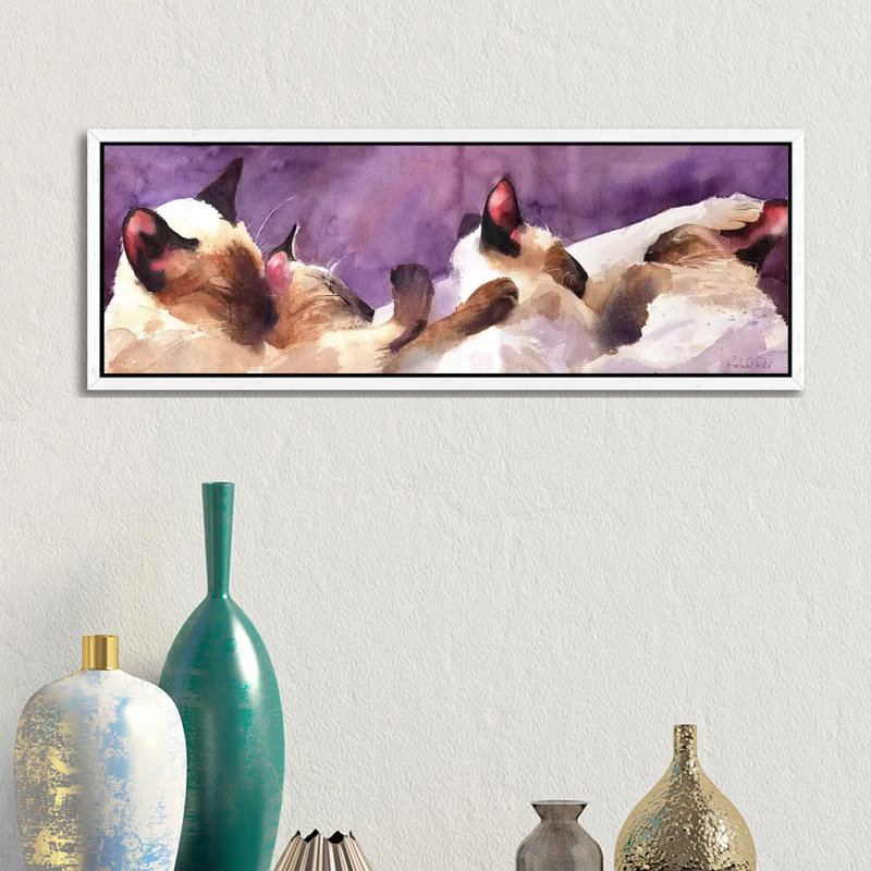 Siamese Strip by Rachel Parker - Panoramic Painting on Canvas, White Framed, 30.48cm H x 91.44cm W x 3.81cm D