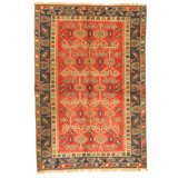 Hand Knotted Wool Area Rug in Red And Navy