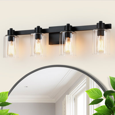 31'' 4-Light Matte Black Bathroom Vanity Light with Glass Shade