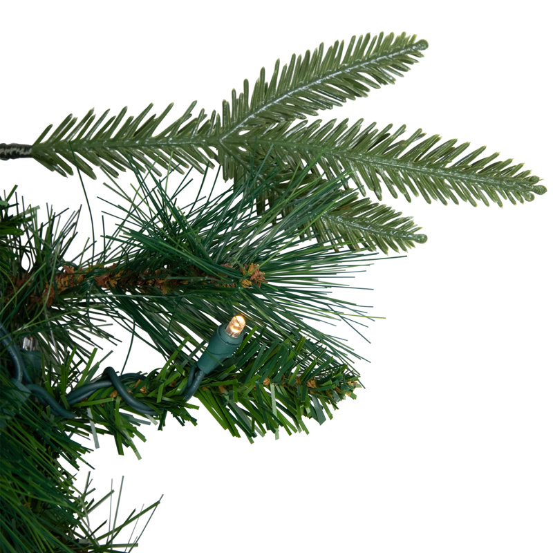 Couronne de Noël artificielle pré-éclairée en forme de pin avec ange émeraude et vert clair - lumières transparentes de 30 pouces