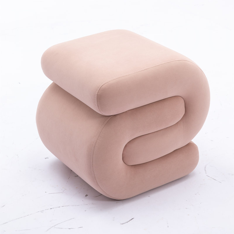 S-shape Velvet Fabric Ottoman with Anti-slip Feet for Versatile Home Use and Decorative Appeal, Pink Velvet