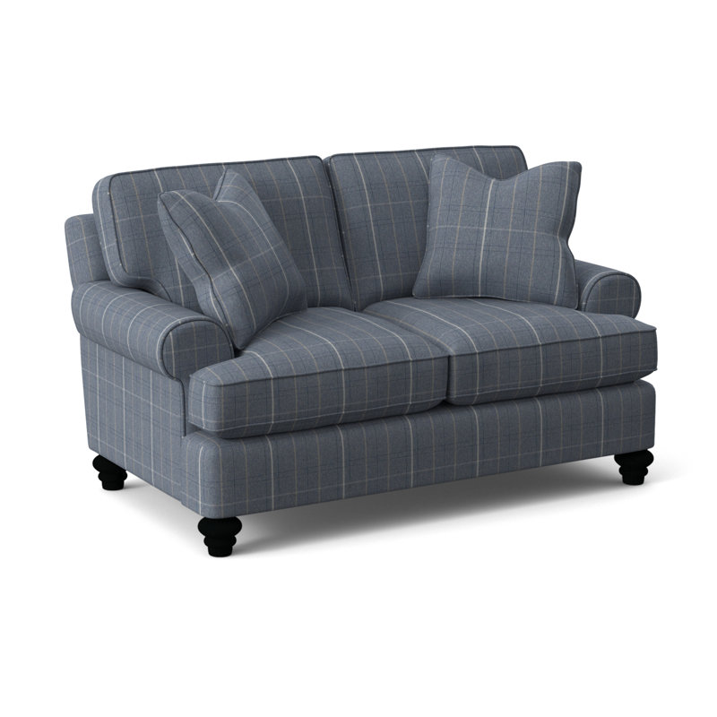 Lowell Upholstered 60'' Loveseat, Black Finish, Lapis Plaid; 0126-63