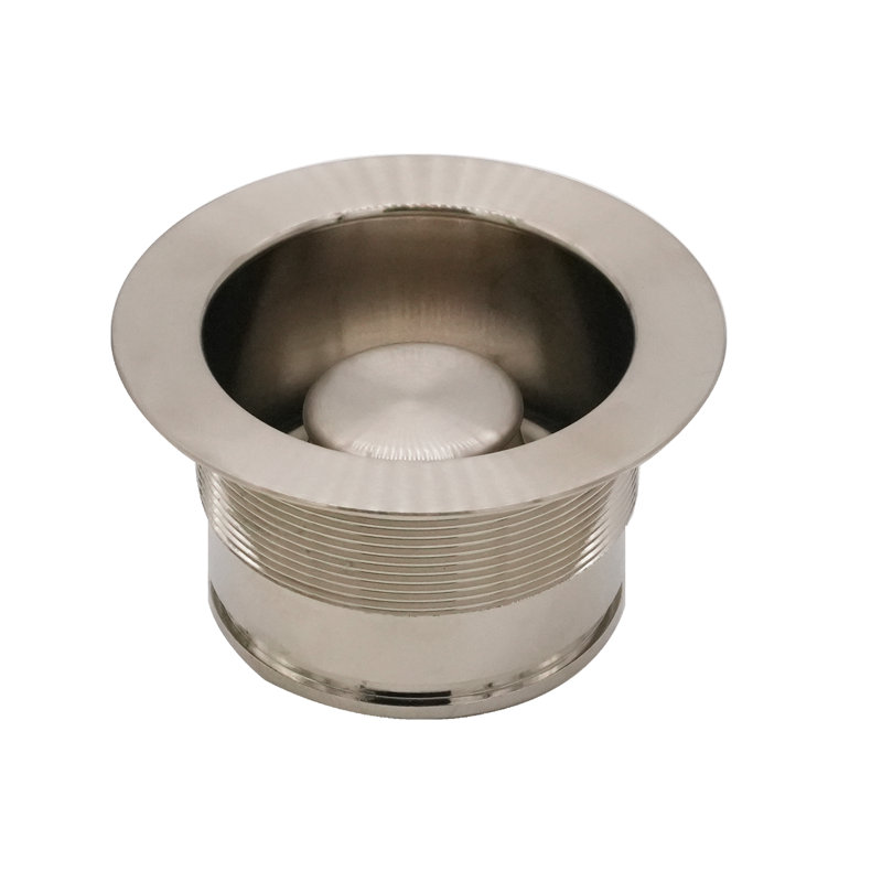 3-1/2" EZ-Mount Brass Kitchen Sink Waste Disposal Drain Flange and Stopper, Satin Nickel