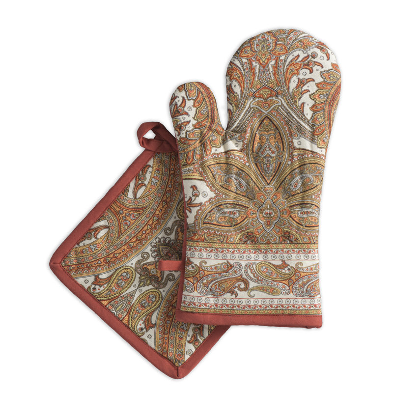 Maison d'Hermine Cachemire Paisley Gant de cuisine + Manique 100 % coton - 19 x 33 cm et 20 x 20 cm