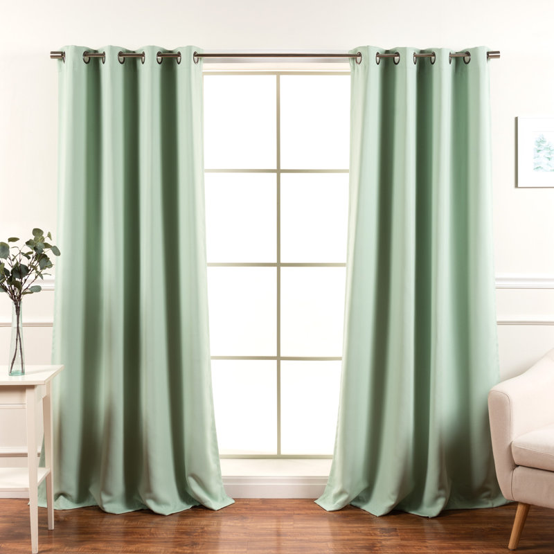 Adina Sevan Solid Thermal Grommet Curtain Panels, Seagreen, 52"W x 120"L