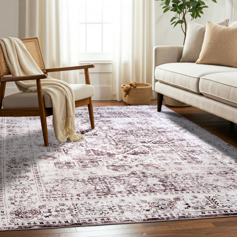 Delara Brown/Neutral Machine Washable Area Rug – Non-Slip, Stain Resistant, GRS Certified, for Bedroom, Living & Dining