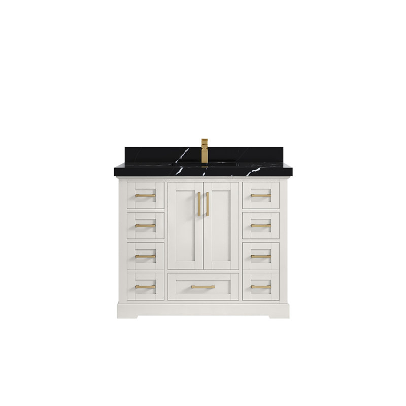 Boston 42 po X P 22 po De salle de bain simple en albâtre  Quartz, Noir Calacatta 2 po