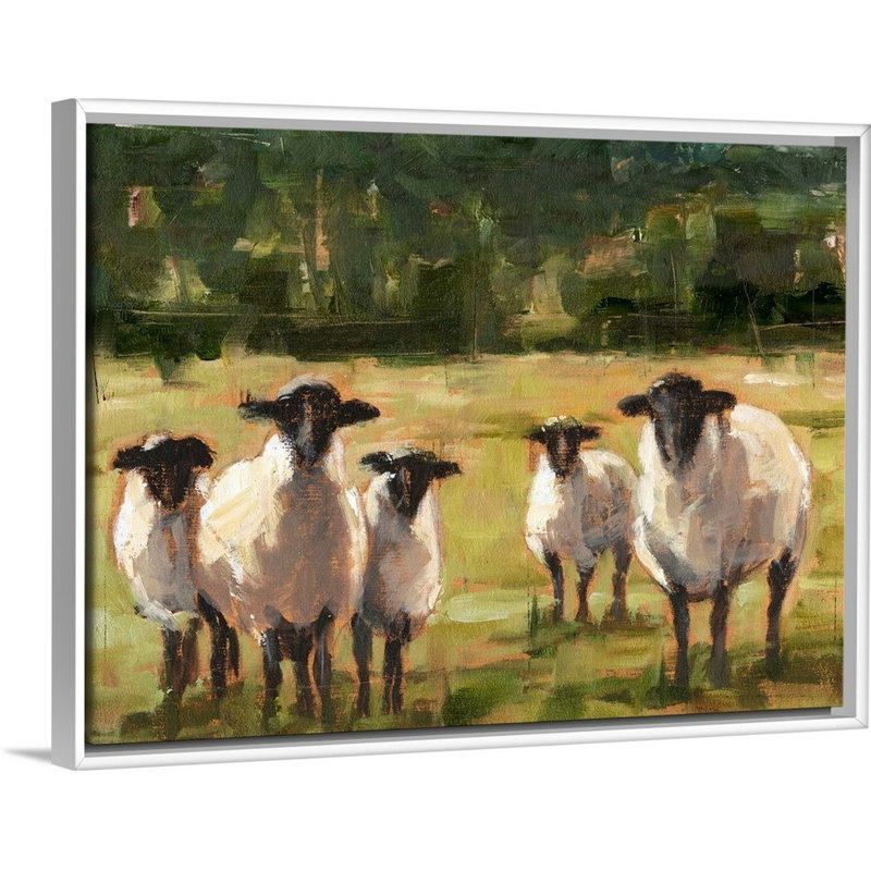 Sheep Family I, art mural sur toile, H 14 po x l 18 po x P 2 po, Toile avec cadre blanc