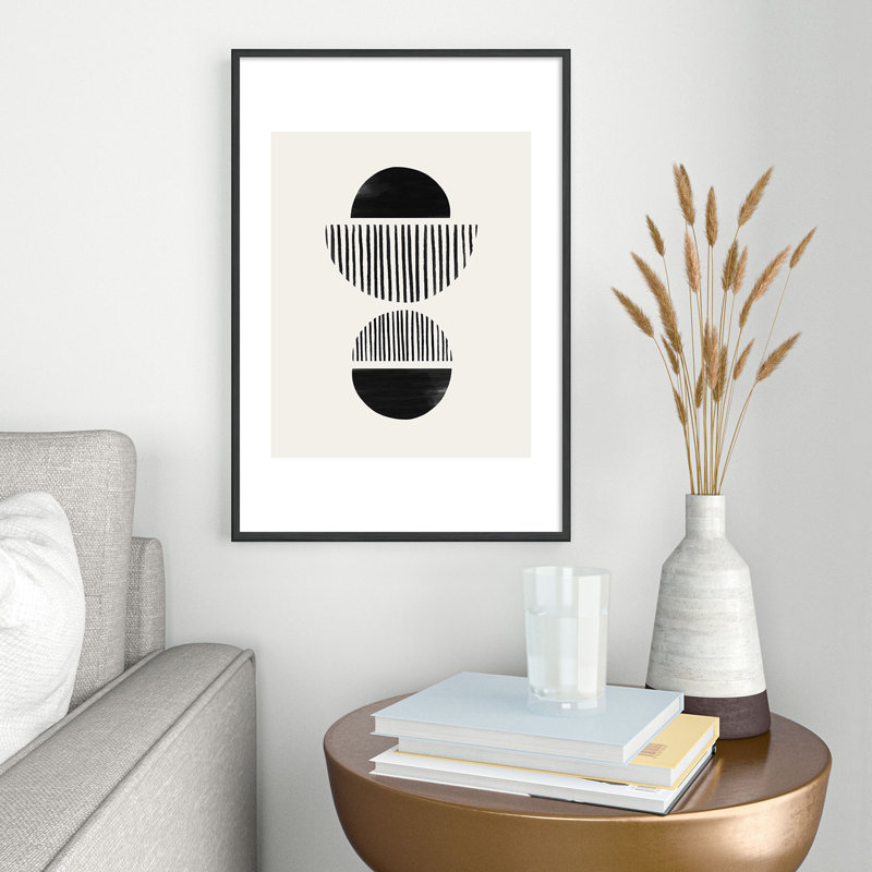Balancing Stripes No1 noir encadré sur papier, Noir, H 19 po x l 13 po