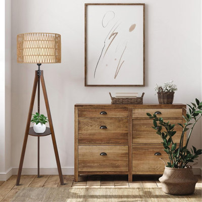 Boho Tripod Floor Lamp With Shelves