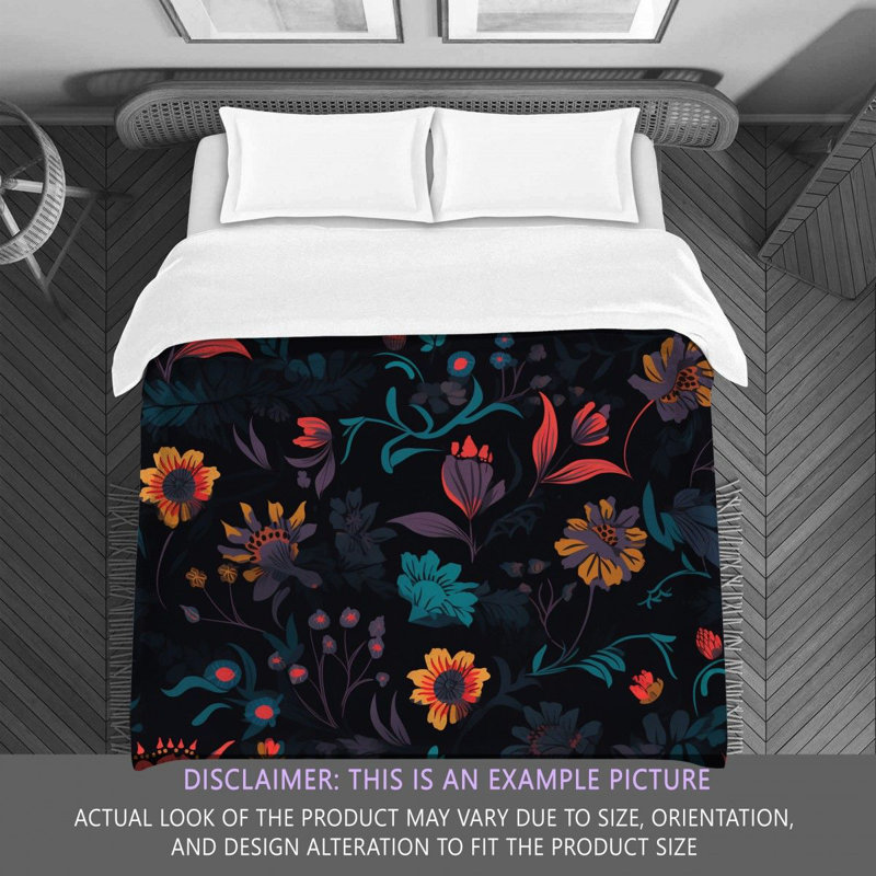 Machine Printed Comforter, Twin Comforter, Black/Gray Floral