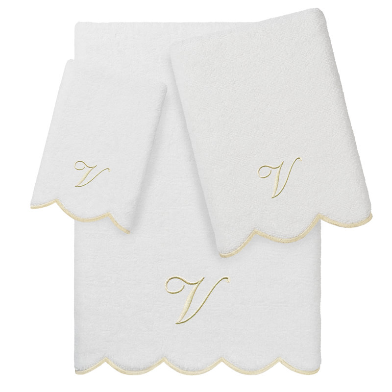 Ensemble de serviettes personnalisées 100% coton turque ADORNIA 3 pièces Linum Home Textiles, Blanc / beige, V