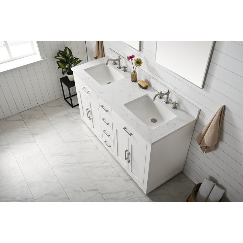 Arrthor 60'' Double Bathroom Vanity with Quartz Top, White