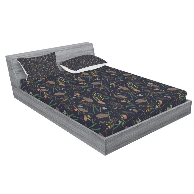 Microfiber Floral Fitted Sheet, Queen Fitted Sheet with 2 Pillowcases