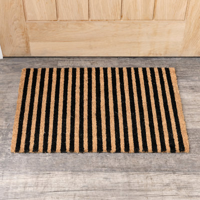 Black Striped Print Coir Door Mat 60Cm