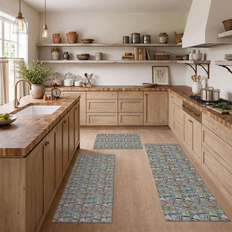 Abstract Geometric Non-Slip Washable Kitchen Mats