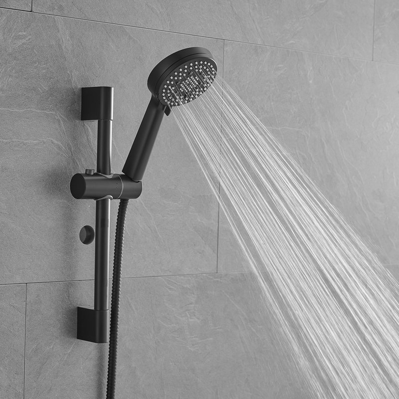 10-Inch Shower System, Slide Bar Shower Faucets Sets Complete Round Shower Heads and 5-Spray Handheld Combo, Wall Mounted Matte Black Shower Faucet