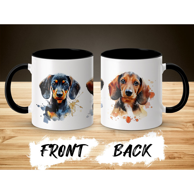 11oz Watercolour Dachshund Dog Design Coffee Mug, Black, 2