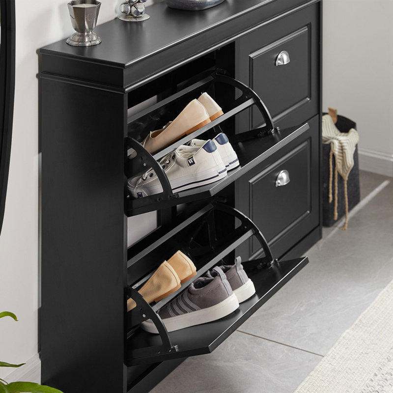 Moriah 16 Pair Shoe Storage Bench, Black