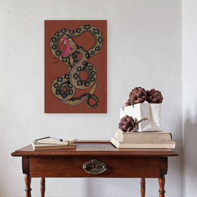 Striking Rattlesnake Abstract Contemporary Snake Landscape Nature Wall Art Print 1 Piece Wrapped Canvas Wall Art