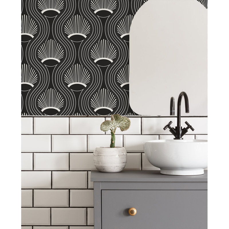 Riviere 10' L x 24" W Wallpaper Roll, Black, Faux Grasscloth
