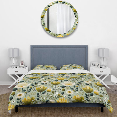 Ensemble de housse de couette Serene Green Garden Blooms I