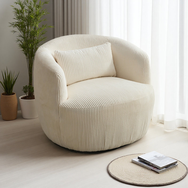 Fauteuil d'appoint 34,5 po en velours côtelé pivotant à 360 ° avec coussin, fauteuil de lecture circulaire pour club