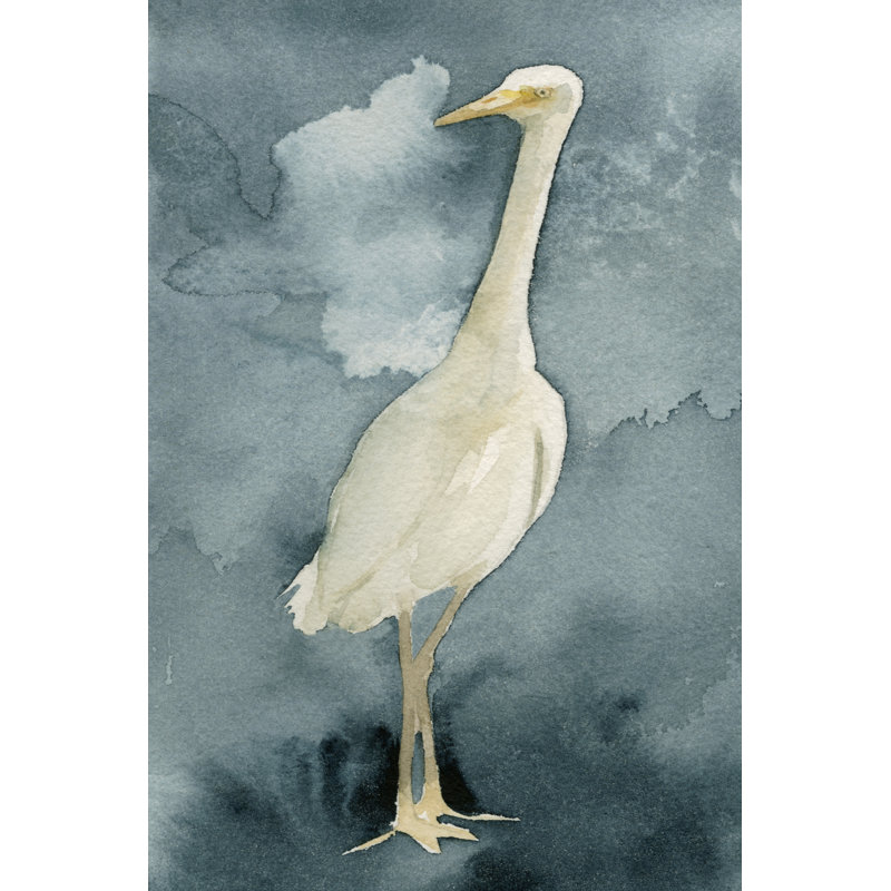 Simple Egret II by Emma Caroline - Painting on Canvas, Black Floater Framed, 46cm H x 30cm W