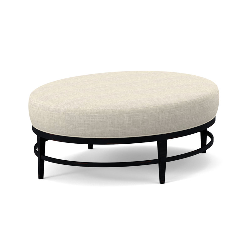 Elliptic Oval Ottoman, White Caps Fog Viscose, Vintage Ebony