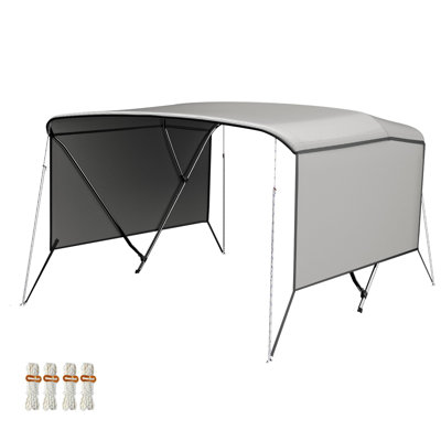 6'L*46"H*54"-60"W Gray 3 Bow Boat Bimini Top with Breathable Mesh Side Panels PU Coated Marine Canvas Canopy with Zipper Storage Pouch