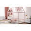 Lit simple en métal rose avec aire de jeux clôturée