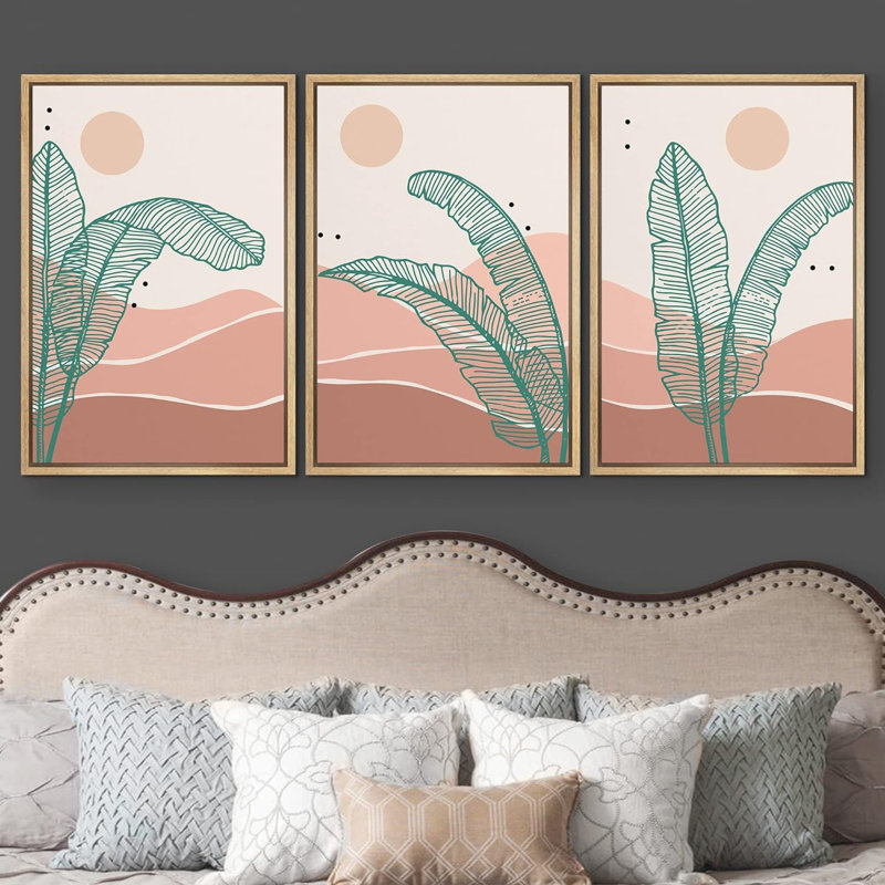 " Pastel Tropical Banana Leaf Desert Abstract Nature Modern Art Decor Panorama Pictures " 3 - Pieces, Naturel