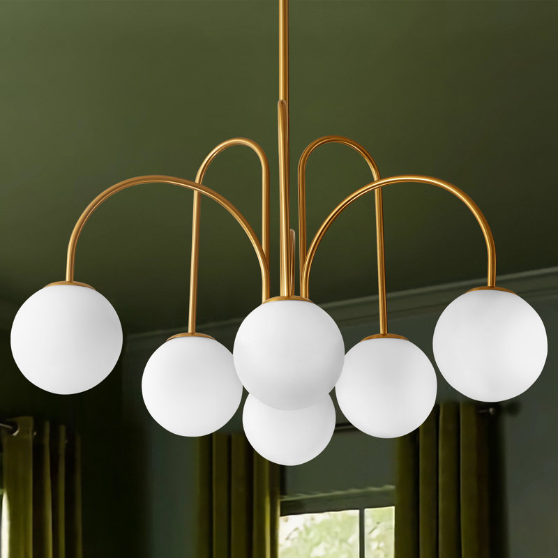 Spoffo 6-Light Contemporary Gold Sputnik Ceiling Light Frosted White Glass Globe Bubble Chandelier Lamp