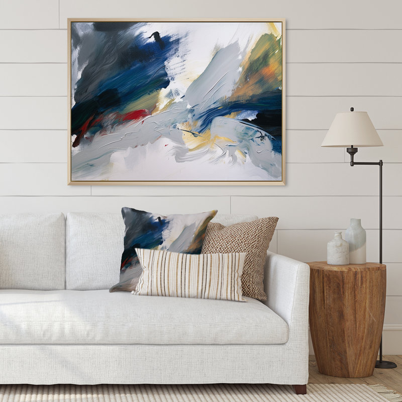 «Distant Horizon In Retro Shades Of Blue I», reproduction d'art sur toile, Cadre naturel flottant