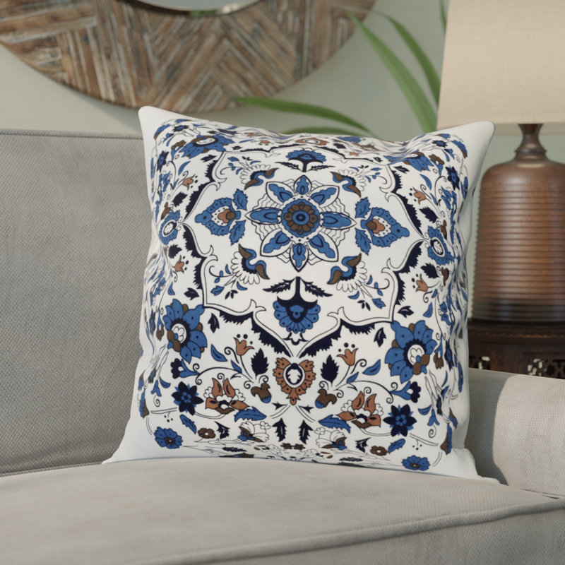 Kerala Cocoa Blue and White Cotton Euro Pillow Covers