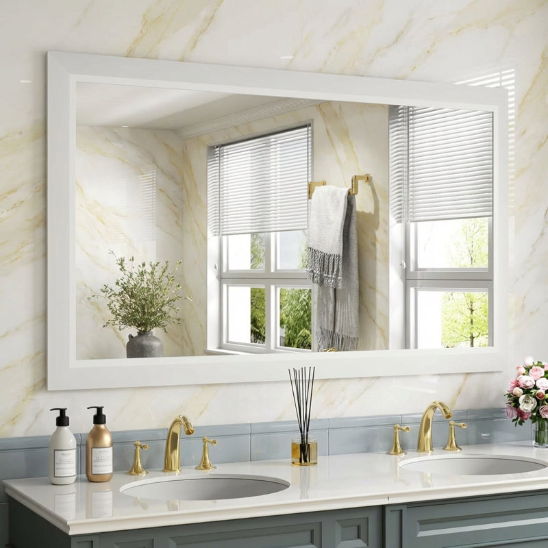 Miroir de salle de bain en verre trempé épais de haute qualité, 50 po x 30 po, Blanc