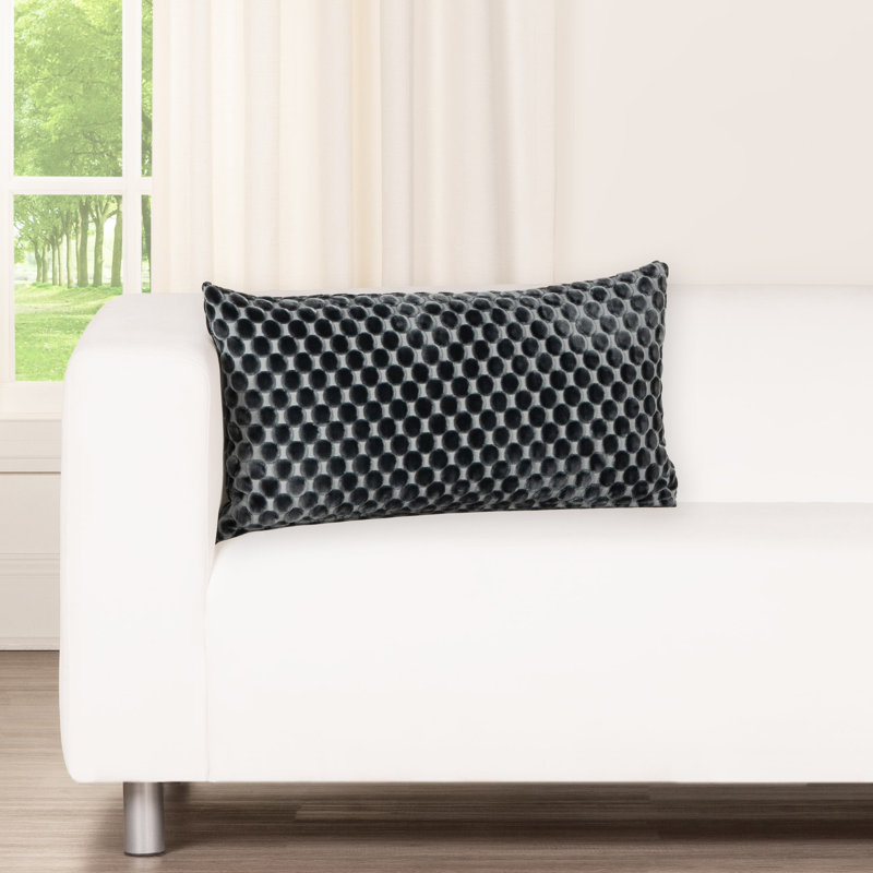 Oreiller en velours Nirvan, Bleu, Plumes, Rectangle H 14 po x l 26 po