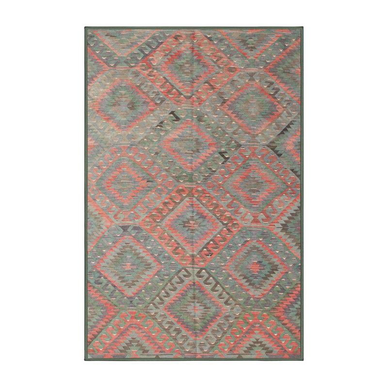 Tapis de zone vert/rouge contemporain, Rectangle 4 pi x 6 pi