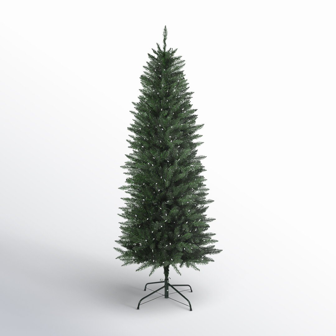 6.5 Ft. Tall Dumont Pencil Christmas Tree with Soft White T5 LED Lights and Foot Pedal Control Haute Decor